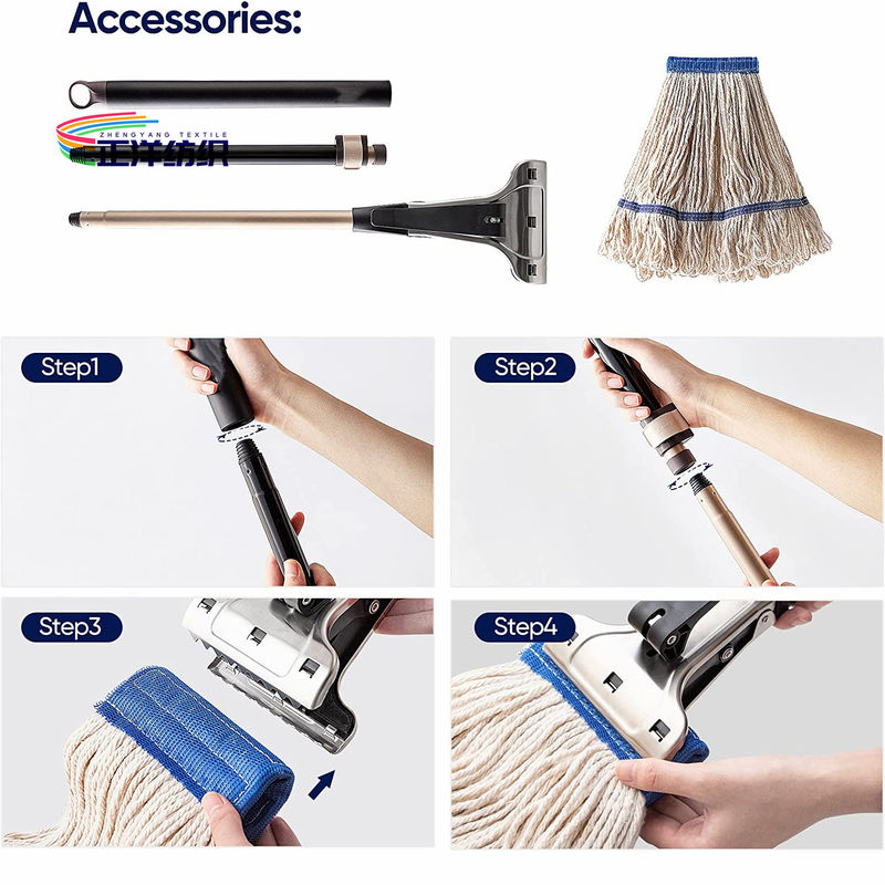 Telescopic Cotton Cleaning Mop 107-178cm Length Aluminum 4PLY Cotton Yarn Mop