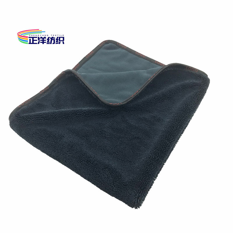 16"X16" Car Cleaning Rags Black LOGO Printed Edges Quick Dry 800gsm Auto Microfiber Cloths