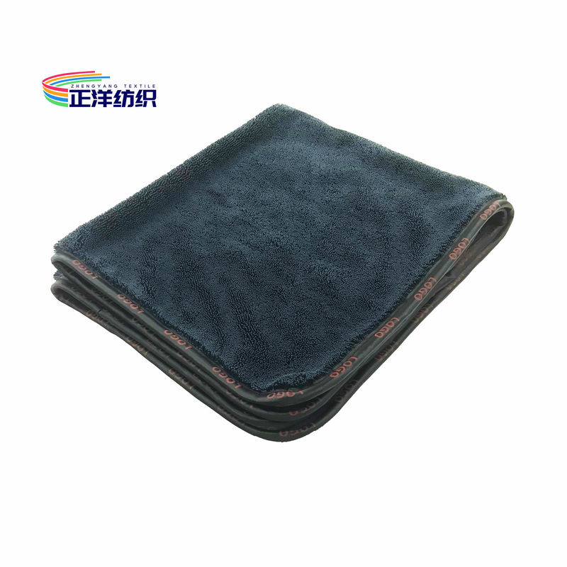 16"X16" Car Cleaning Rags Black LOGO Printed Edges Quick Dry 800gsm Auto Microfiber Cloths