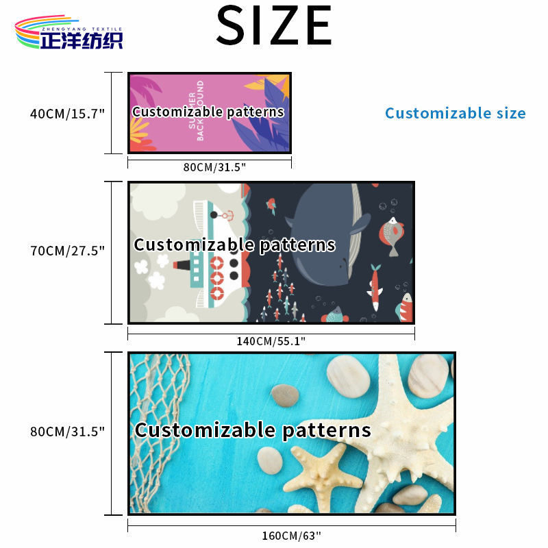 Large Size 80x160cm 300gsm Reusable Cleaning Wipes Full Color Printed Microfiber Beach Towel