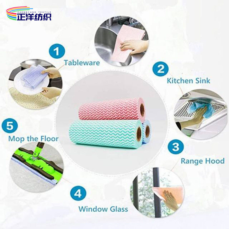 Wood Pulp Non Woven Kitchen Towel Roll 50 Pcs Fabric 60gsm Disposable Cleaning Rags