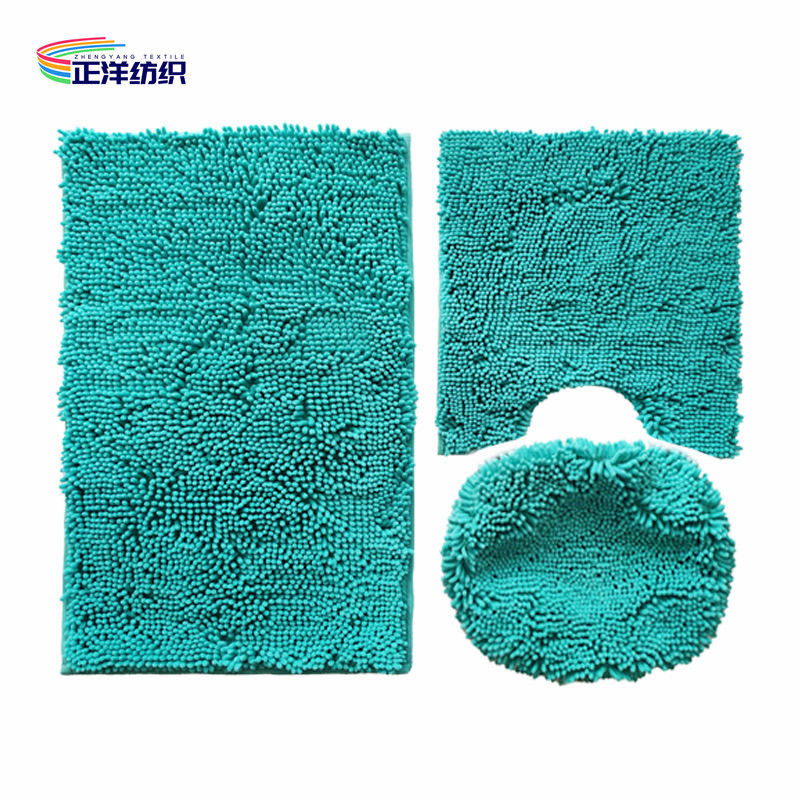Chenille PU Coated Backing Fluffy Toilet Cover Mat Bathroom Mat Set