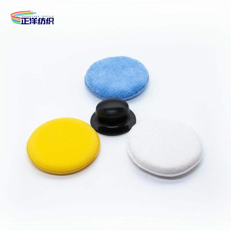 12cm Car Paint Buffing Pads Microfiber Round Waxing Applicator With Plastic Hook Handle