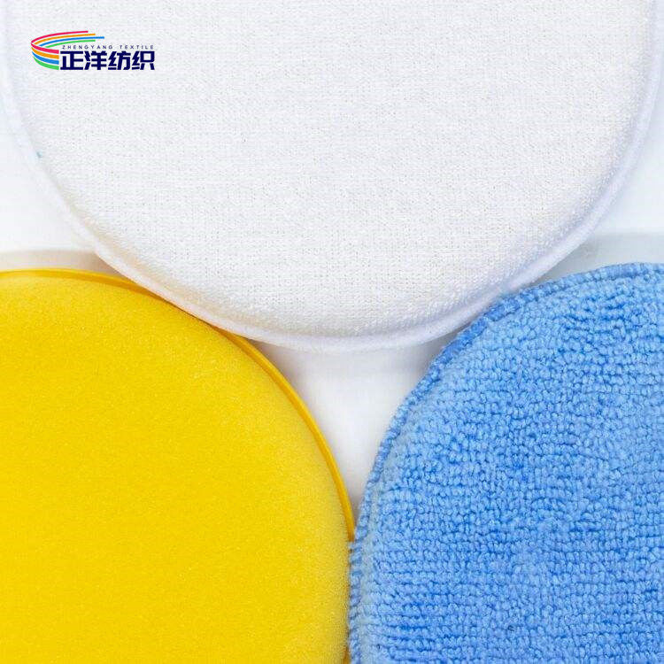 12cm Car Paint Buffing Pads Microfiber Round Waxing Applicator With Plastic Hook Handle